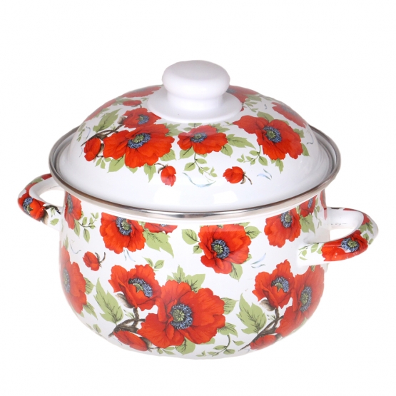 10-dílná sada smaltovaných hrnců červený mák