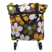 Nákupní taška s kolečky hnědá s květy