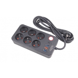 Prodlužovací kabel 2,5 m se 6 výstupy a USB