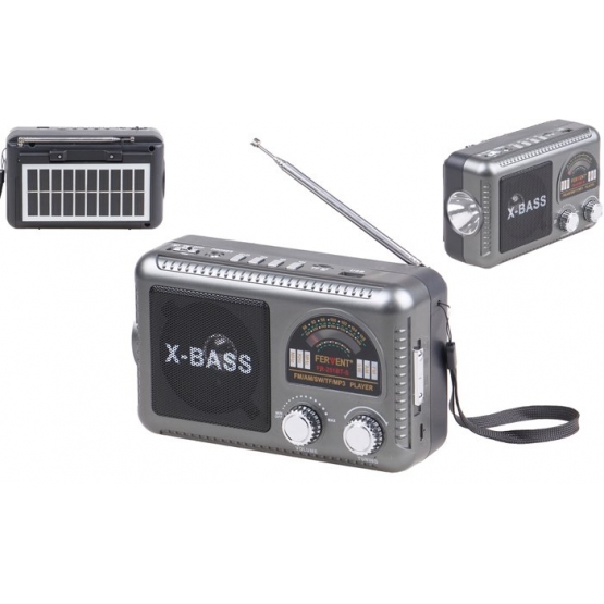 Solární 3pásmové rádio FERVENT šedé