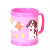Hrnek dětský plastový (růžový s pejskem a méďou)