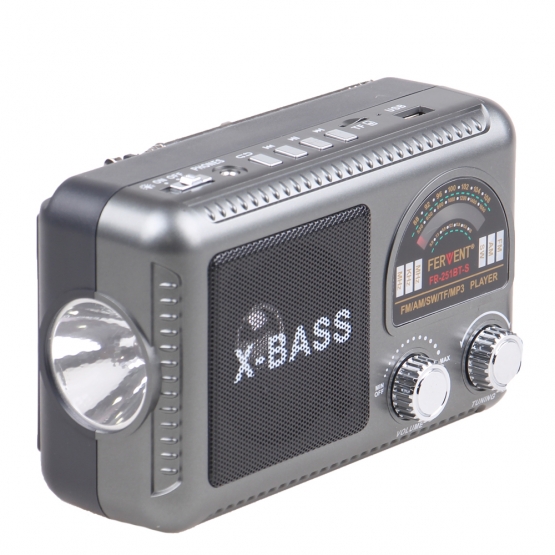 Solární 3pásmové rádio FERVENT šedé