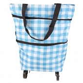 Nákupní taška s kolečky kostkovaná modrá
