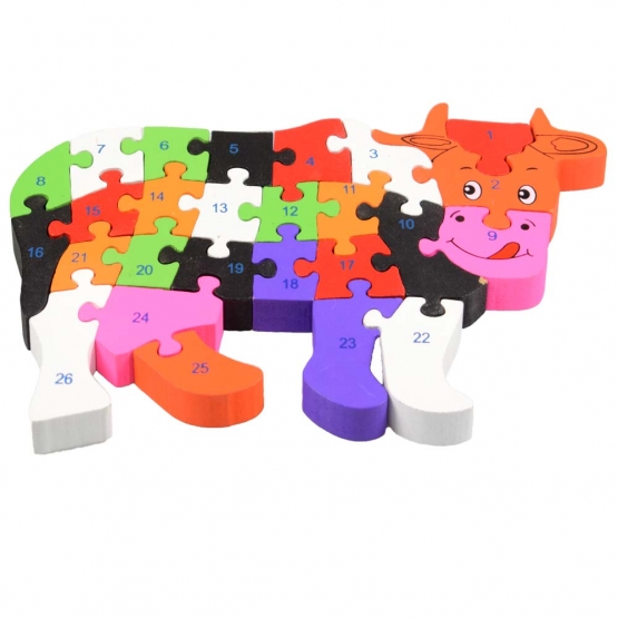 Vzdělávací dřevěné puzzle kráva