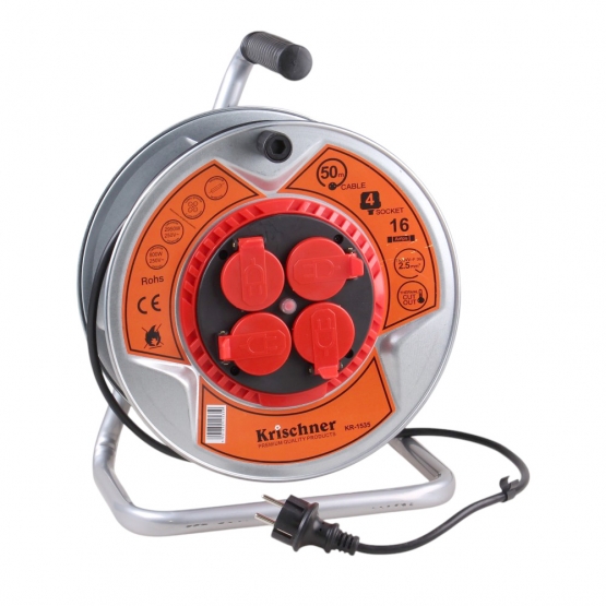 Prodlužovací kabel na bubnu 50 m šedý 2,5mm KR-1535