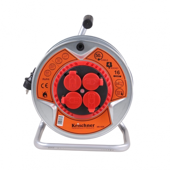 Prodlužovací kabel na bubnu 50 m šedý 2,5mm KR-1535