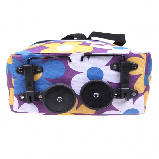 Nákupní taška s kolečky fialová s květy