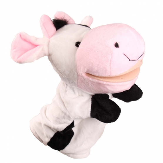 Plyšový maňásek na ruku kravička