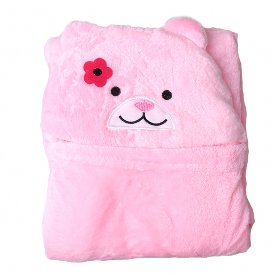 Dětská deka Happy Baby růžová – medvídek s kytičkou