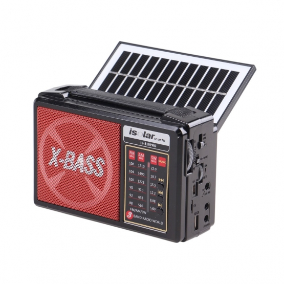 Solární 3pásmové rádio IS-810PRO červené