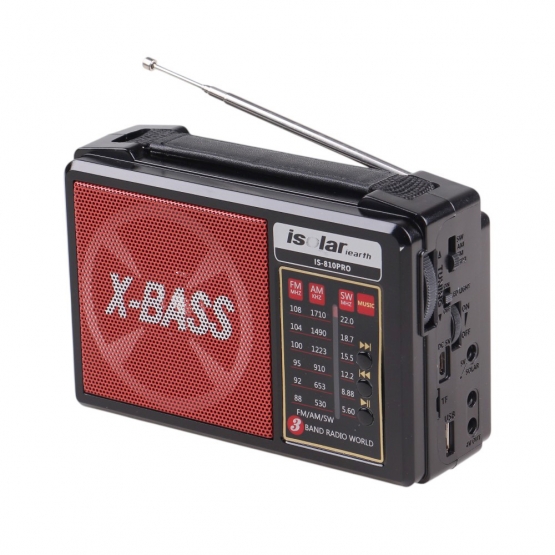 Solární 3pásmové rádio IS-810PRO červené