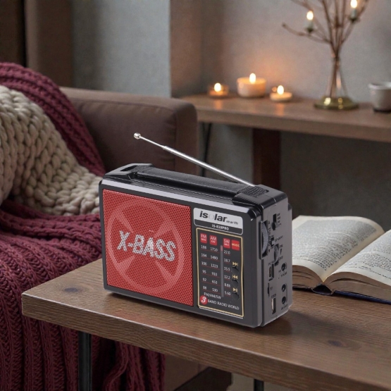 Solární 3pásmové rádio IS-810PRO červené