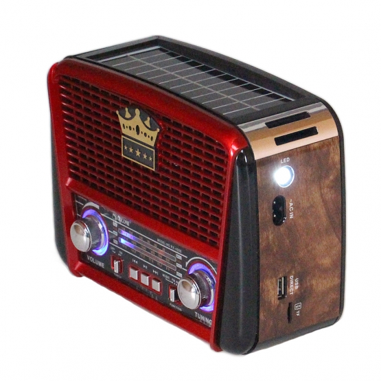 Přenosné 3 pásmové solární rádio černo-červené KORUNA  RX-455S