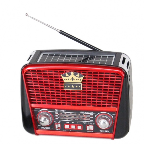 Přenosné 3 pásmové solární rádio černo-červené KORUNA  RX-455S