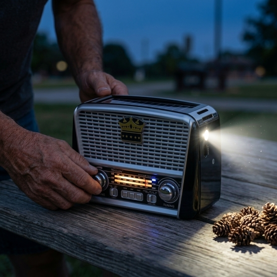 3pásmové solární rádio s Bluetooth černo-stříbrné KORUNA