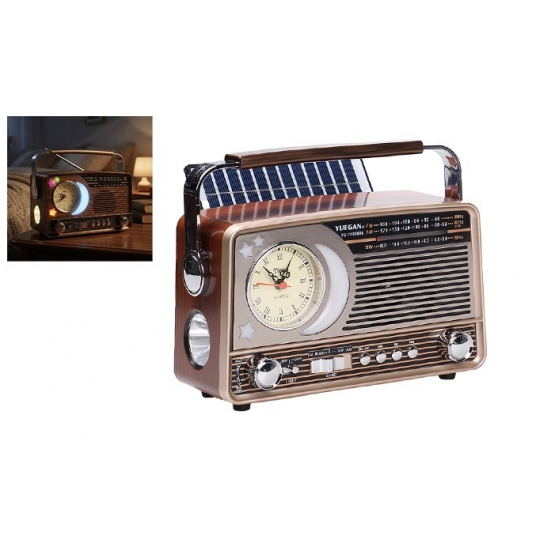 3pásmové solární rádio s hodinami stříbrné YG-7030BTS