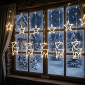 LED vánoční světelný závěs s motivy hvězd a sobů 8009WW