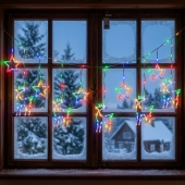 LED vánoční světelný závěs s motivy hvězd a sobů 8009M