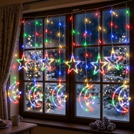 LED vánoční světelný závěs s motivy měsíce a hvězd 8010M