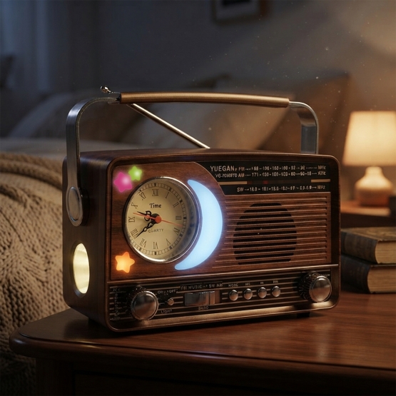 3pásmové solární rádio s hodinami stříbrné YG-7030BTS
