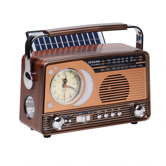 3pásmové solární rádio s hodinami zlaté YG-7030BTS