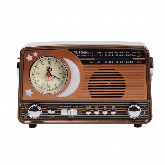 3pásmové solární rádio s hodinami zlaté YG-7030BTS