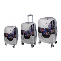 Sada 3 skořepinových kufrů (Silver Butterfly)