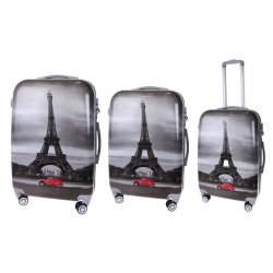 Sada 3 kufrů skořepinových  (Černé - Eiffelovka)