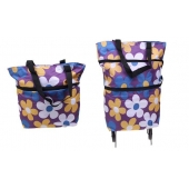 Nákupní taška s kolečky fialová s květy